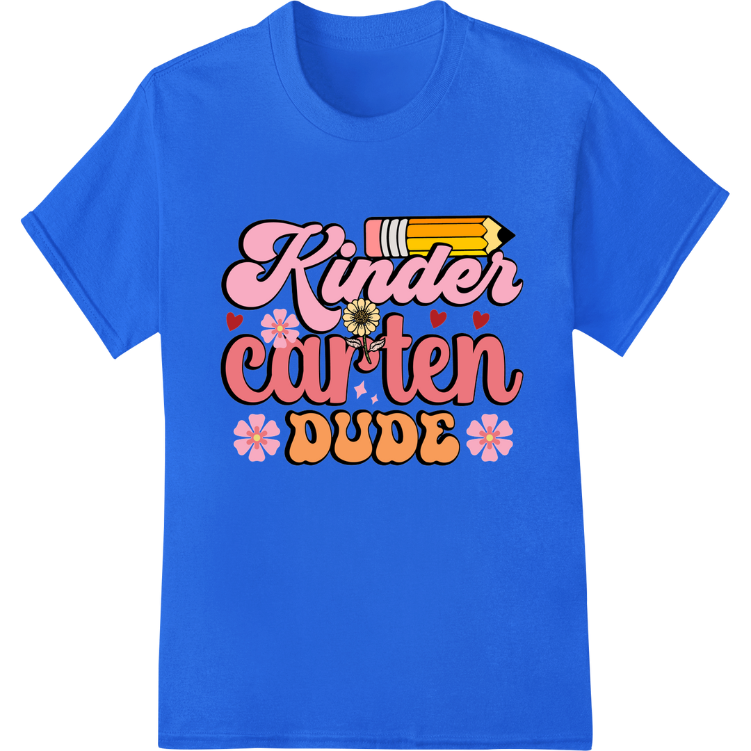 Retro 'Kinder Garten Dude' DTF Print Heat Transfer on blue shirt - SUPERDTF-DTF Prints-DTF Transfers-Custom DTF Prints