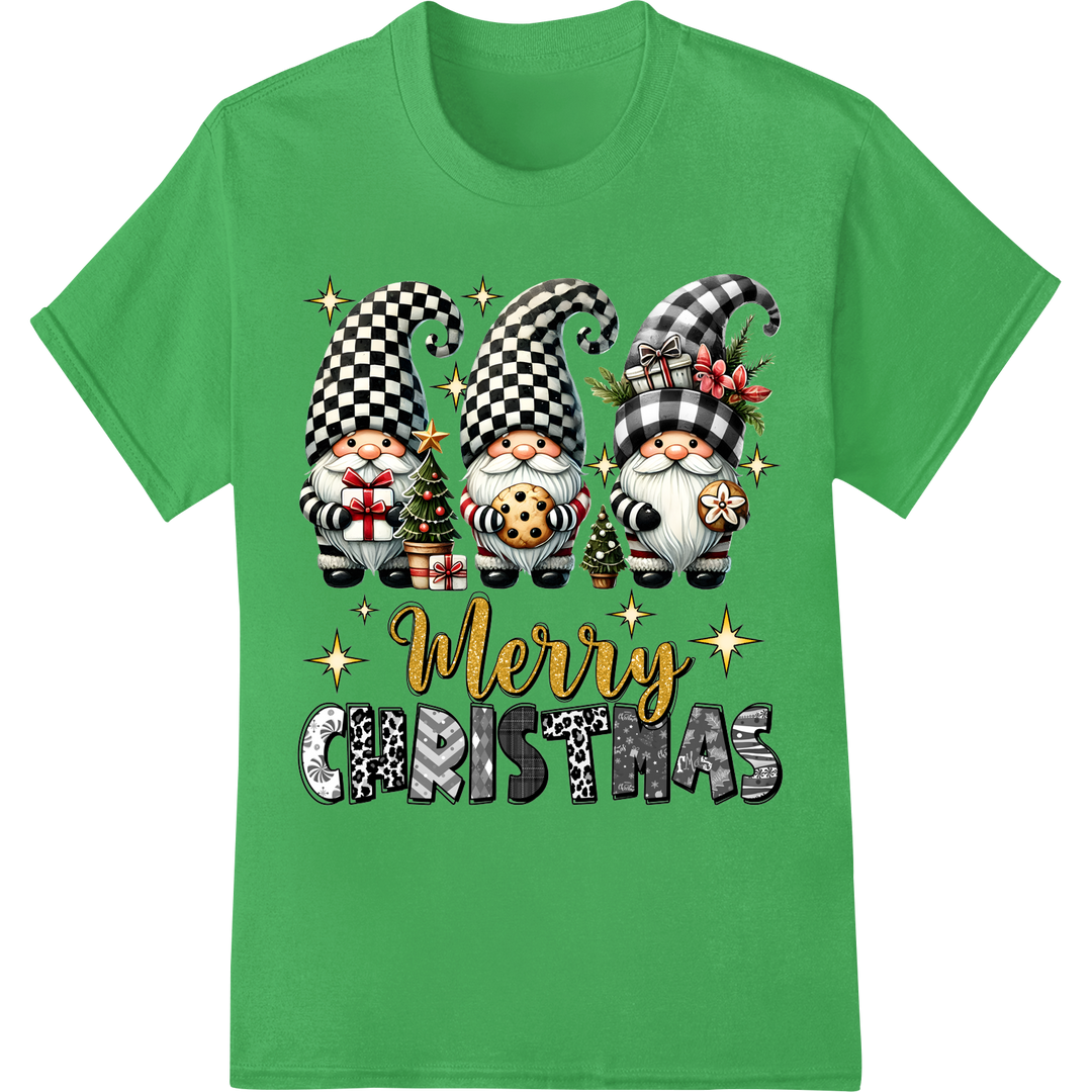 Adorable Christmas Gnomes DTF Print Heat Transfer on green shirt - SUPERDTF-DTF Prints-DTF Transfers-Custom DTF Prints