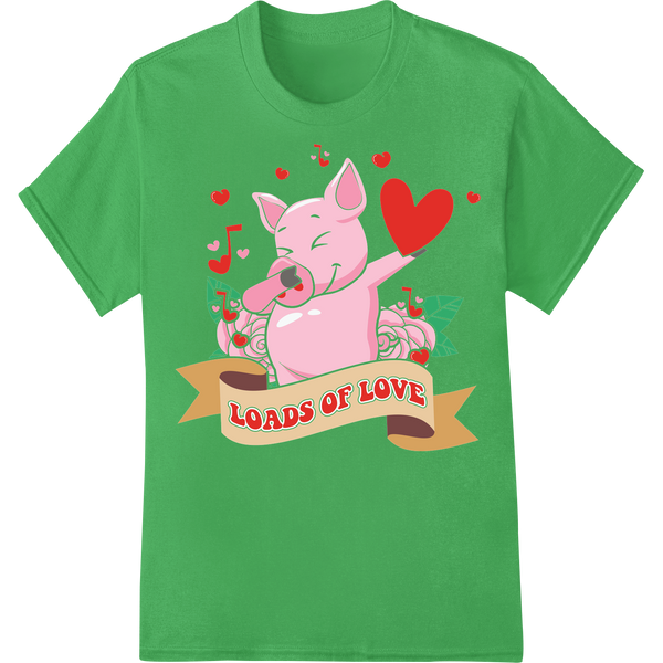 Adorable Pig Sings 'Loads of Love' | Cute Valentine's DTF Print on green shirt - SUPERDTF-DTF Prints-DTF Transfers-Custom DTF Prints