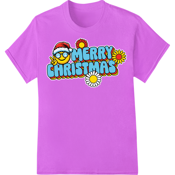 Retro Smiley Says Merry Christmas | Groovy Holiday DTF Print on purple shirt - SUPERDTF-DTF Prints-DTF Transfers-Custom DTF Prints