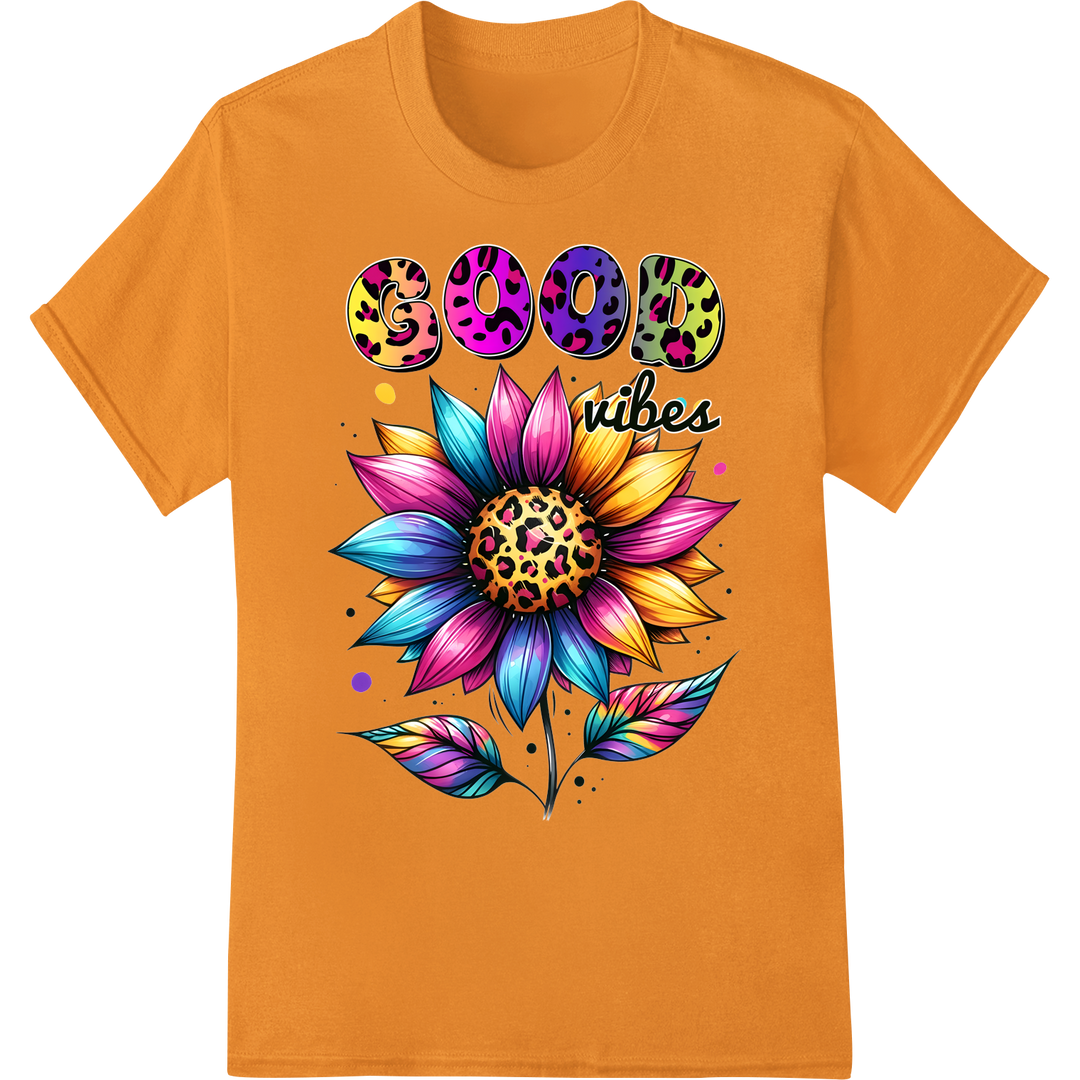 Groovy Good Vibes Sunflower DTF Print Heat Transfer on orange shirt - SUPERDTF-DTF Prints-DTF Transfers-Custom DTF Prints