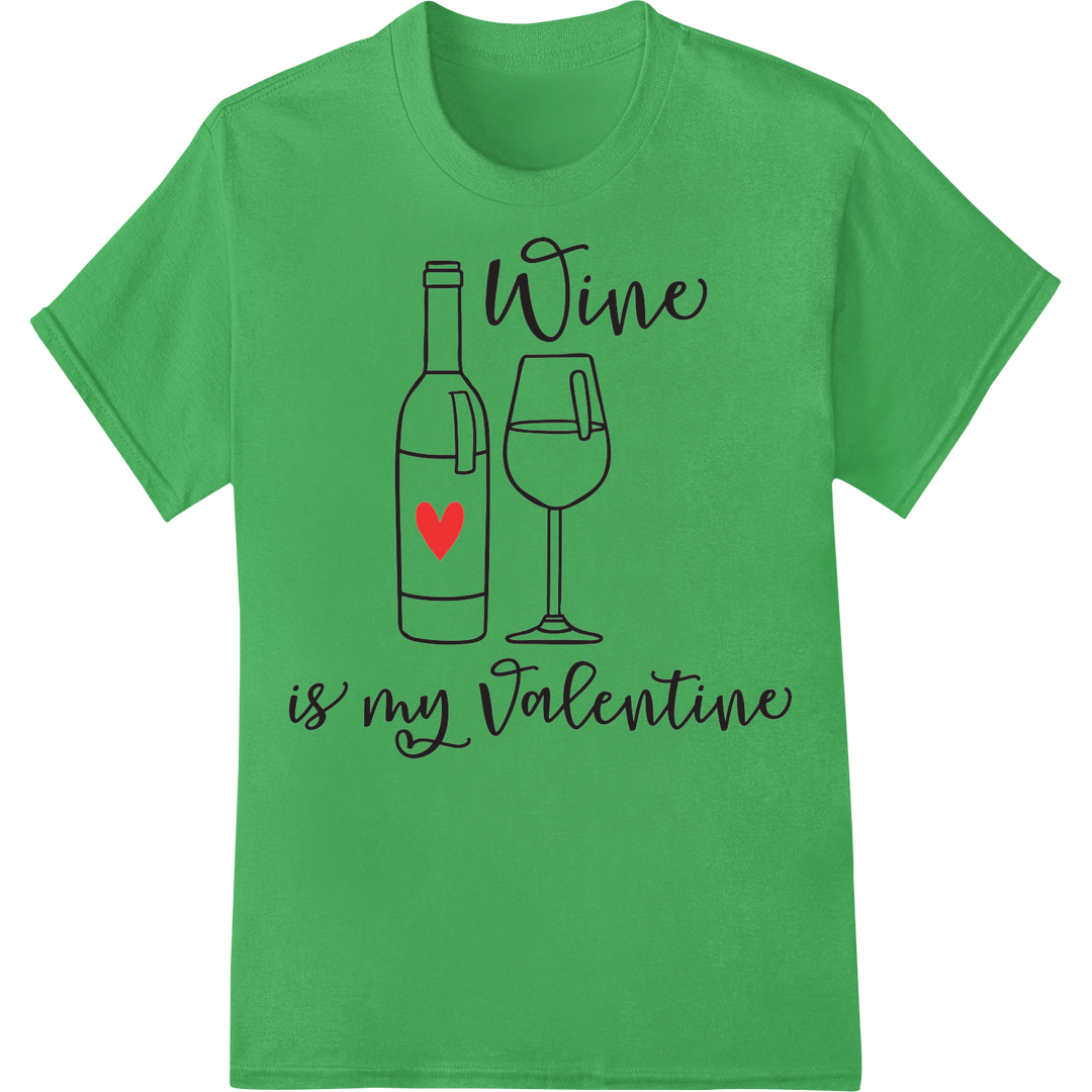 Wine is my Valentine: Funny Anti-Valentine's Day DTF Print on green shirt - SUPERDTF-DTF Prints-DTF Transfers-Custom DTF Prints