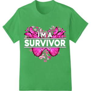 Pink Lace Butterfly Breast Cancer Awareness DTF Print on green shirt - SUPERDTF-DTF Prints-DTF Transfers-Custom DTF Prints