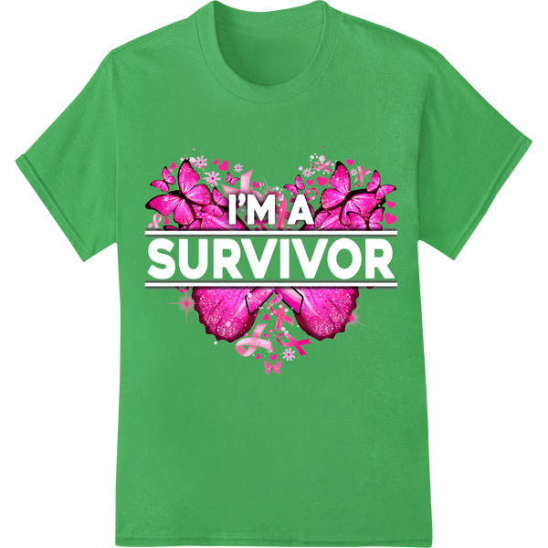 Pink Lace Butterfly Breast Cancer Awareness DTF Print on green shirt - SUPERDTF-DTF Prints-DTF Transfers-Custom DTF Prints