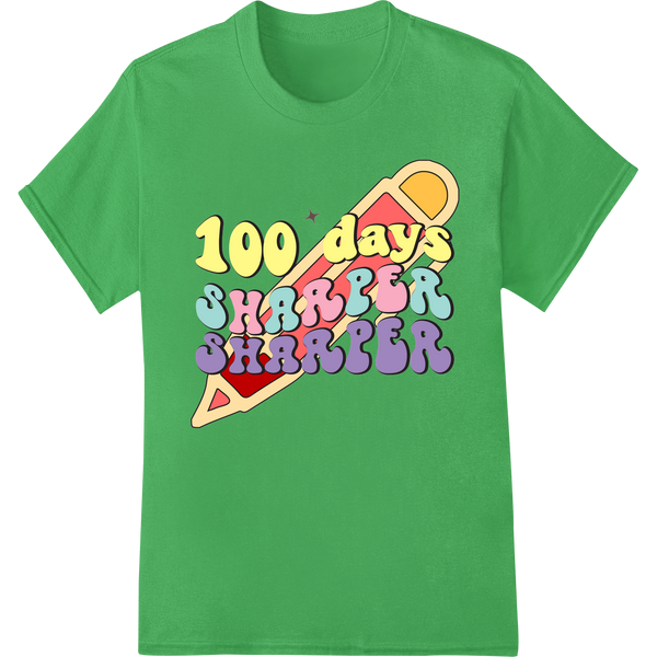 Vibrant '100 Days Charter Charter' Retro School DTF Print on green shirt - SUPERDTF-DTF Prints-DTF Transfers-Custom DTF Prints