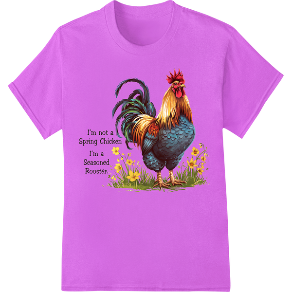 Seasoned Rooster Humor: Funny Chicken Farmer DTF Print on purple shirt - SUPERDTF-DTF Prints-DTF Transfers-Custom DTF Prints