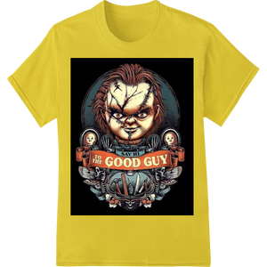 Chucky's Back: Terrifying Good Guy Doll DTF Transfer enhanced with professional custom t-shirts