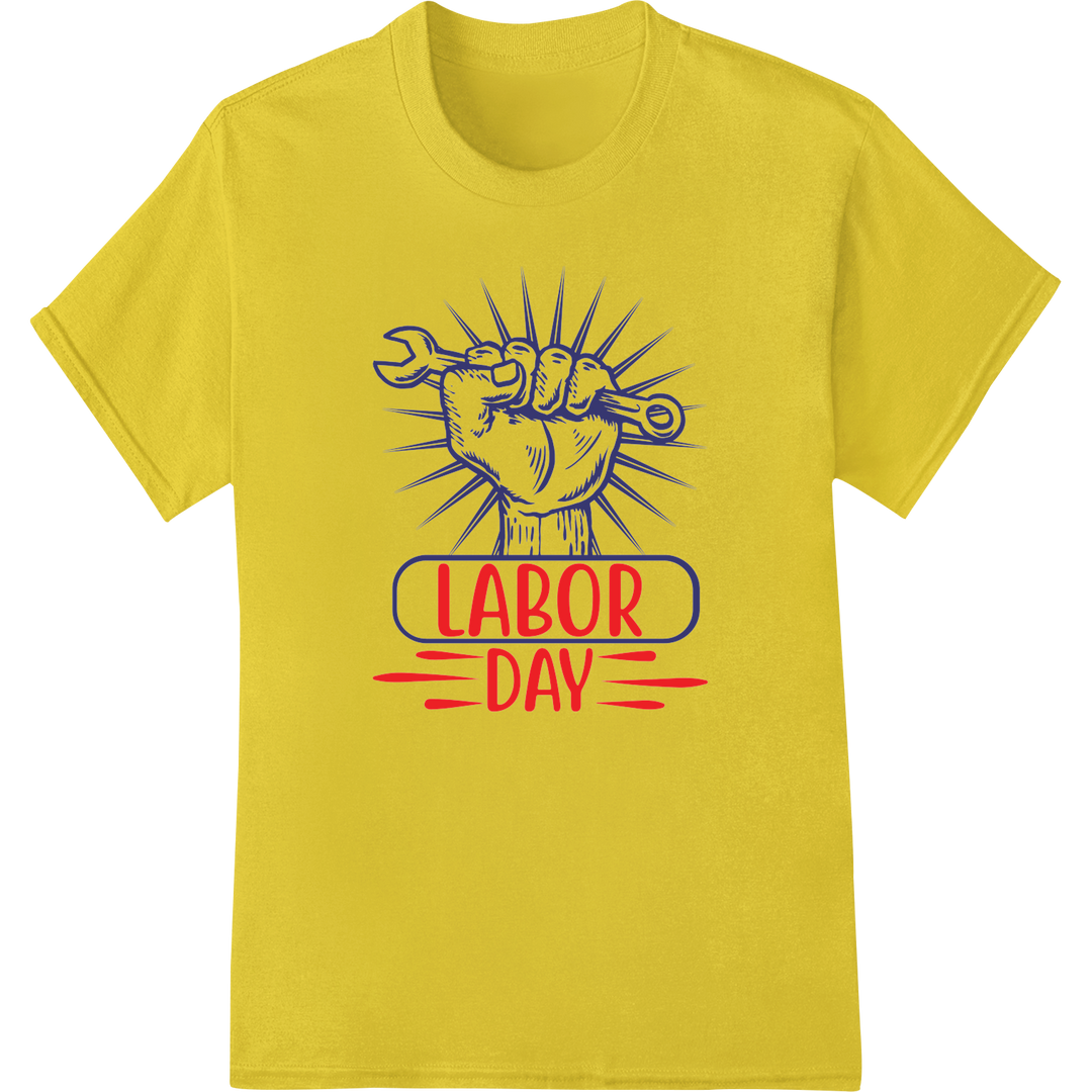 Powerful Labor Day DTF Print Transfer - Honor American Workers on yellow shirt - SUPERDTF-DTF Prints-DTF Transfers-Custom DTF Prints