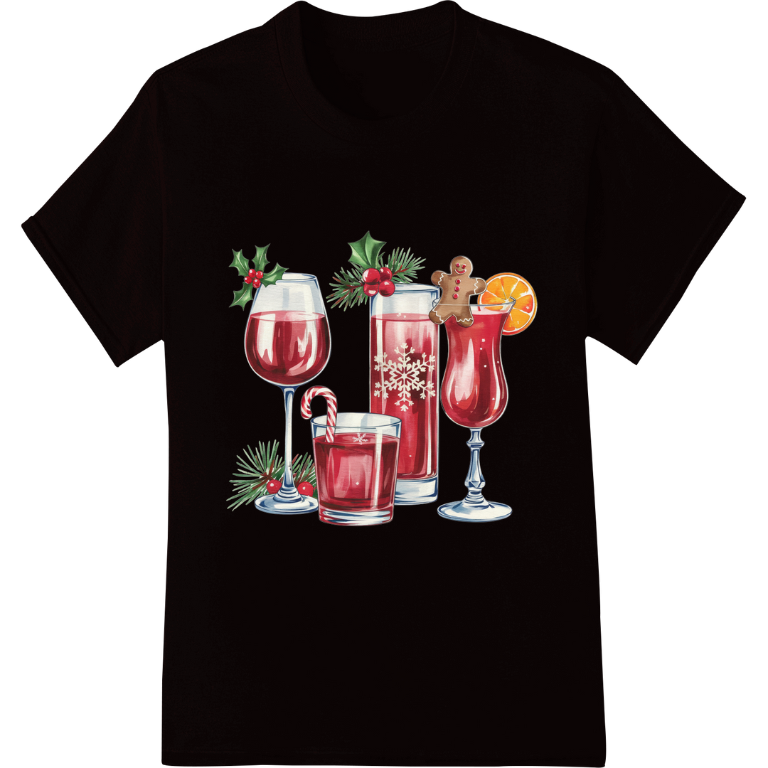 Festive Christmas Wine Design for DTF Transfer Printing on black shirt - SUPERDTF-DTF Prints-DTF Transfers-Custom DTF Prints