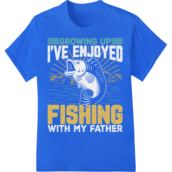 Nostalgic 'Growing Up Fishing' DTF Print Heat Transfer on blue shirt - SUPERDTF-DTF Prints-DTF Transfers-Custom DTF Prints