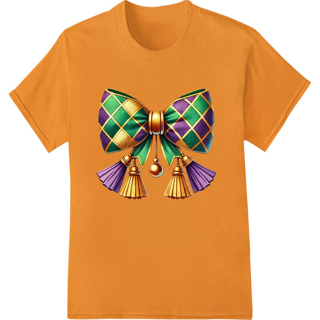 Vibrant Mardi Gras Bow Print Heat Transfer | Festive DTF on orange shirt - SUPERDTF-DTF Prints-DTF Transfers-Custom DTF Prints