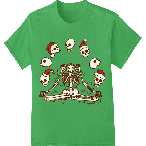 Spooky Santa Skeleton DTF Print for Edgy Holiday Style on green shirt - SUPERDTF-DTF Prints-DTF Transfers-Custom DTF Prints