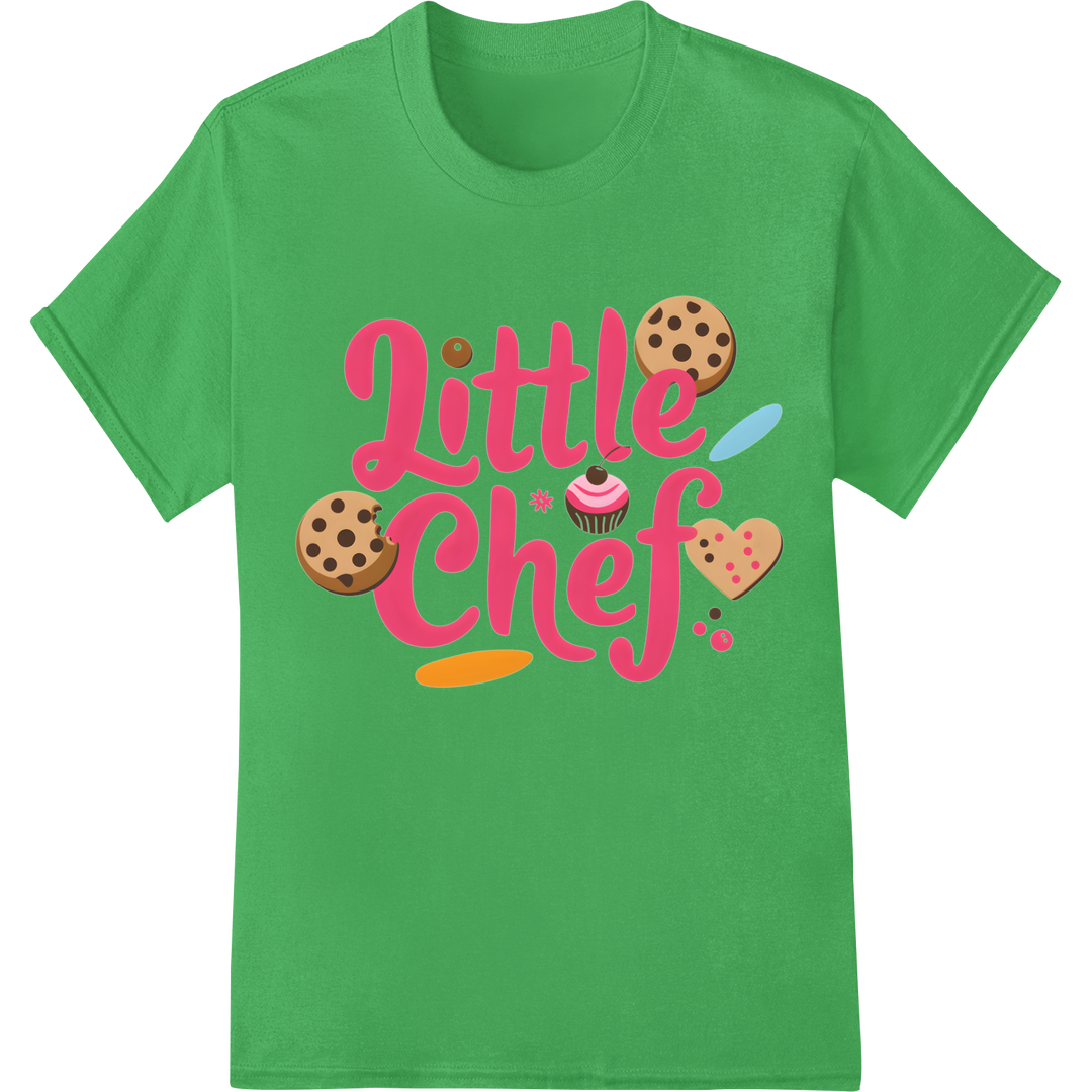 Adorable 'Little Chef' DTF Print Heat Transfer | Kitchen Fun on green shirt - SUPERDTF-DTF Prints-DTF Transfers-Custom DTF Prints