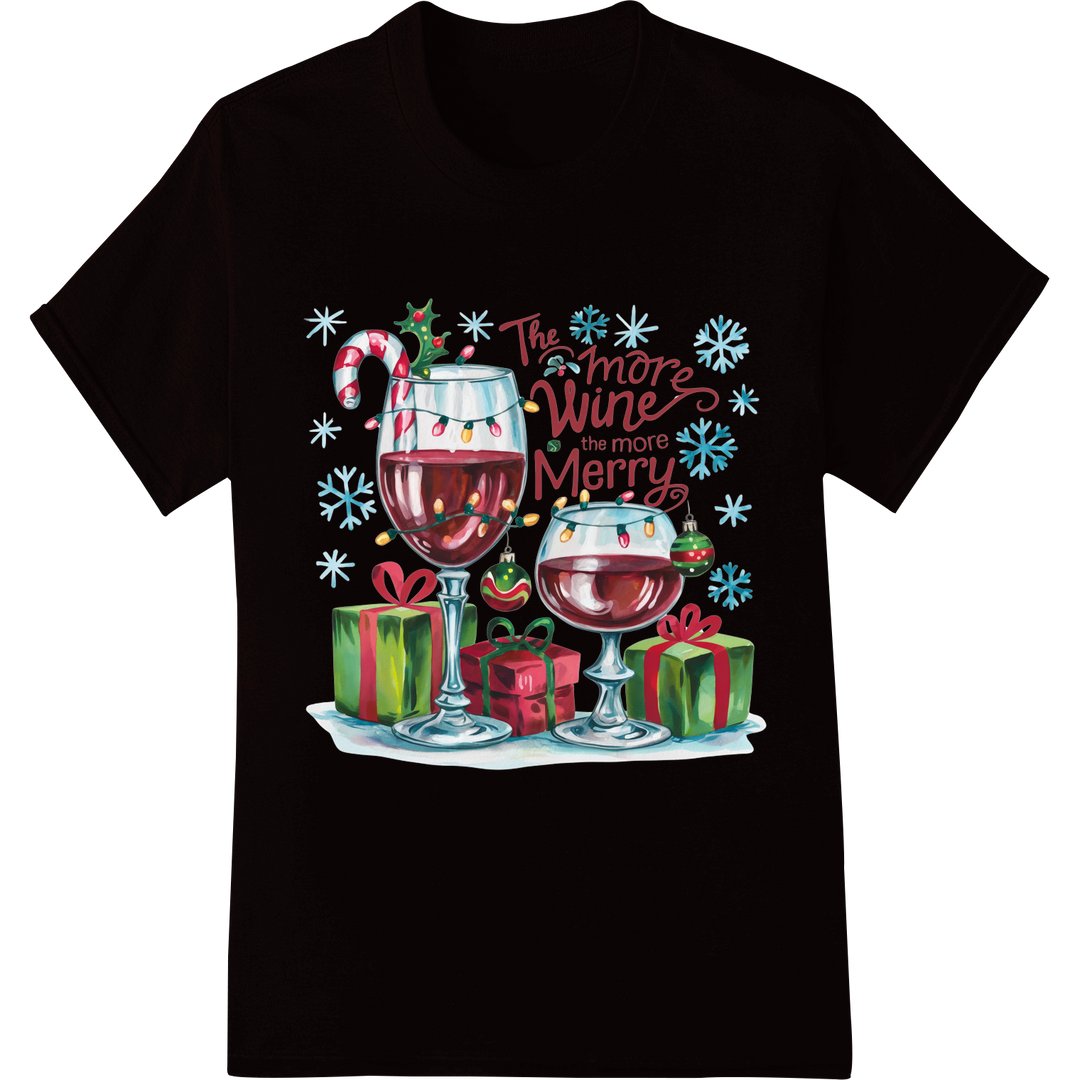 Festive Wine Glasses: Merry Christmas DTF Print Transfer on black shirt - SUPERDTF-DTF Prints-DTF Transfers-Custom DTF Prints