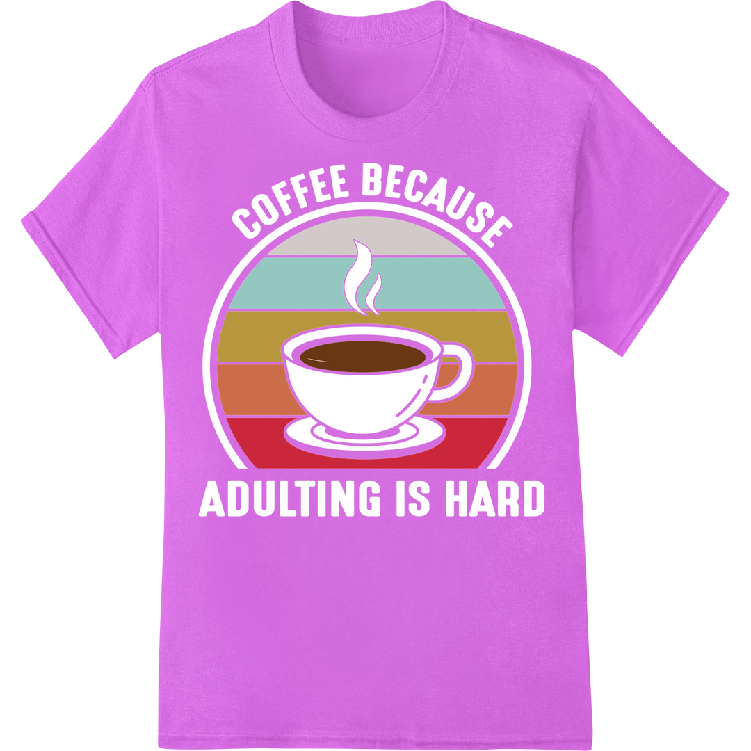 Retro Coffee Mug DTF Print: Vintage Charm for Your Gear on purple shirt - SUPERDTF-DTF Prints-DTF Transfers-Custom DTF Prints