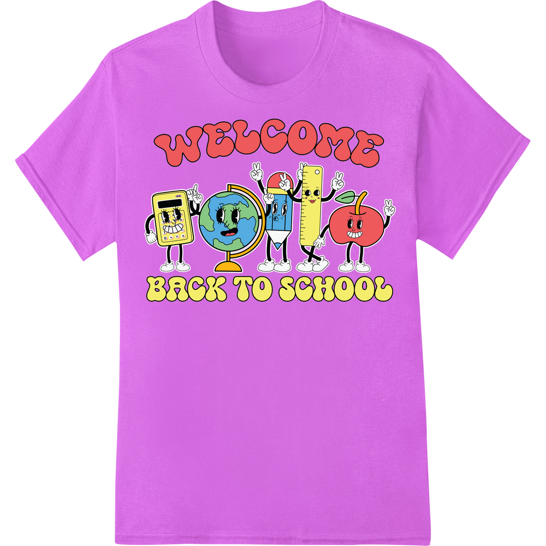 Whimsical 'Welcome Back to School' DTF Print Heat Transfer on purple shirt - SUPERDTF-DTF Prints-DTF Transfers-Custom DTF Prints