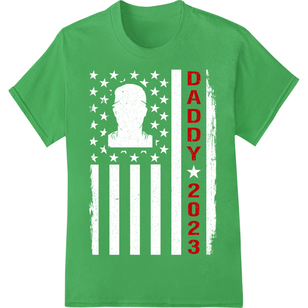 Bold Retro 'DADDY 2023' Father's Day DTF Print Heat Transfer on green shirt - SUPERDTF-DTF Prints-DTF Transfers-Custom DTF Prints