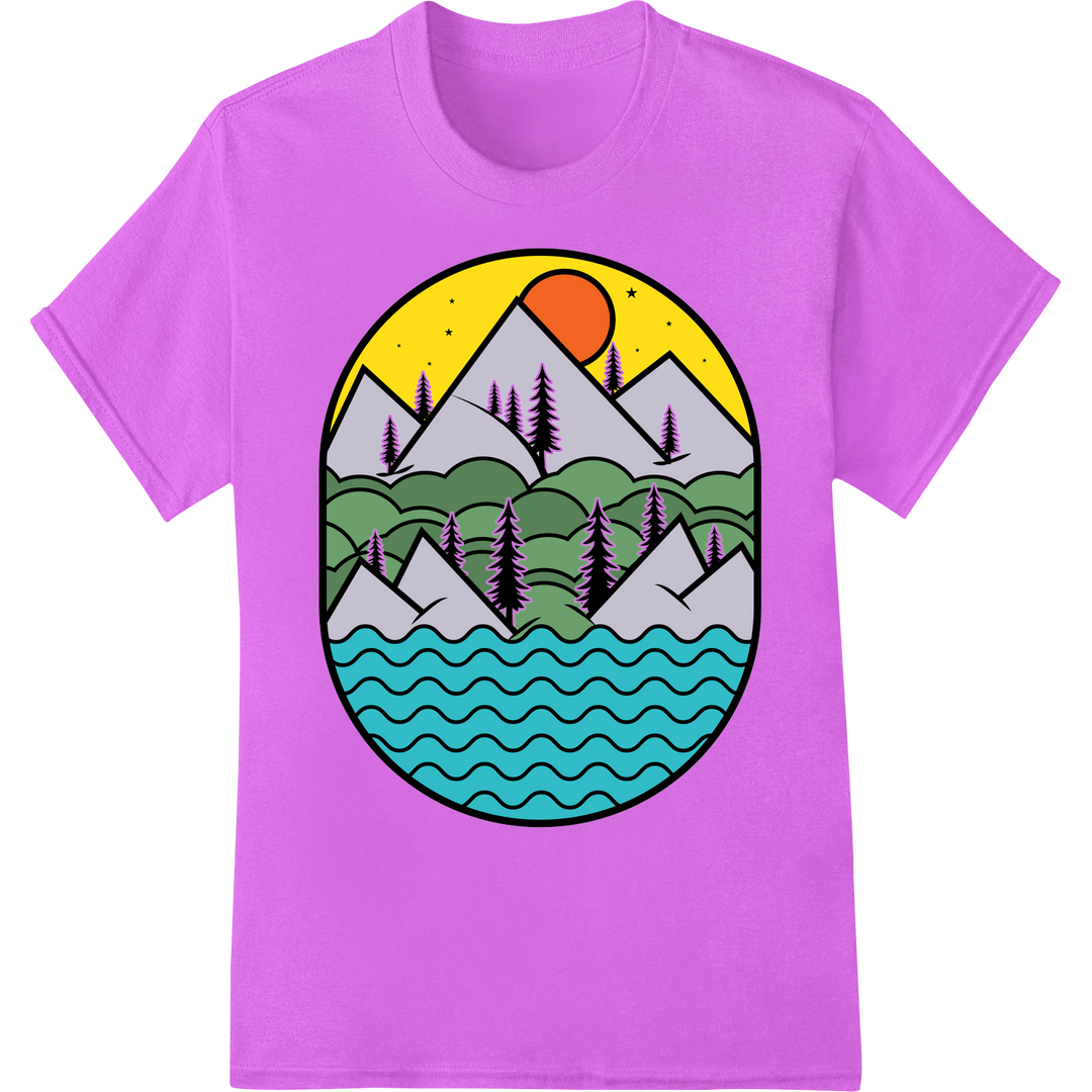 Serene Mountain Sunset Landscape DTF Print Transfer on purple shirt - SUPERDTF-DTF Prints-DTF Transfers-Custom DTF Prints