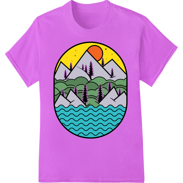 Serene Mountain Sunset Landscape DTF Print Transfer on purple shirt - SUPERDTF-DTF Prints-DTF Transfers-Custom DTF Prints