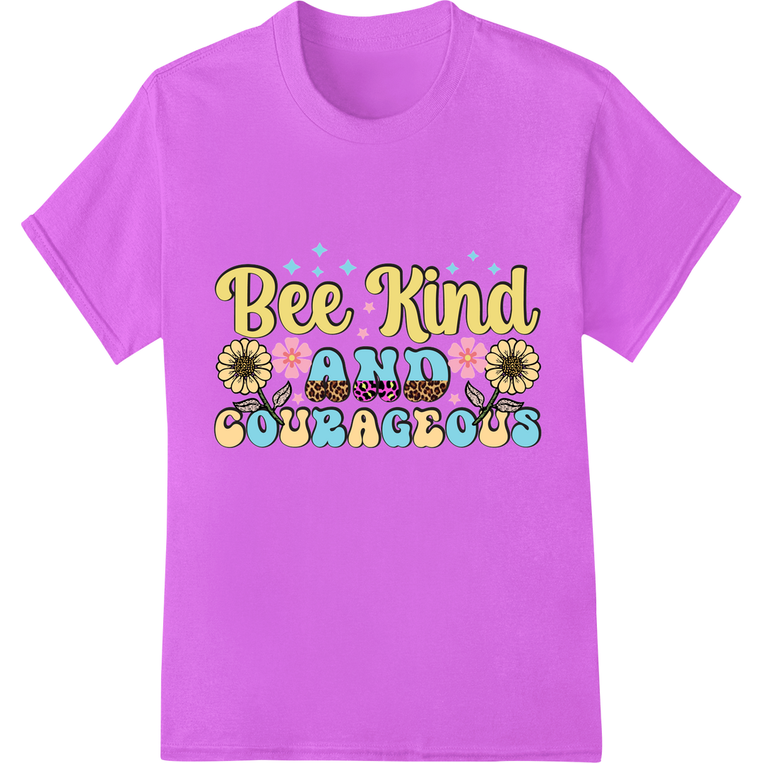 Bee Kind & Courageous: Retro Teacher DTF Print Heat Transfer on purple shirt - SUPERDTF-DTF Prints-DTF Transfers-Custom DTF Prints