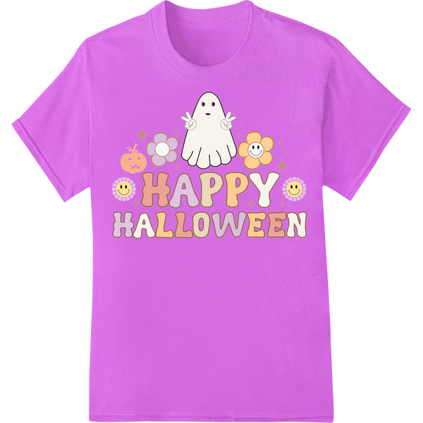 Durable dtf printer applied to Adorable Ghost & Flowers Happy Halloween DTF Transfer