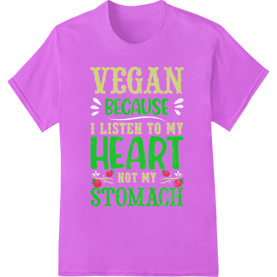 Vegan Because I Listen To My Heart | Vegan DTF Print on purple shirt - SUPERDTF-DTF Prints-DTF Transfers-Custom DTF Prints