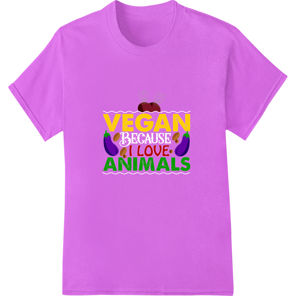 Vegan Animal Lover | Colorful Cruelty-Free DTF Print Design on purple shirt - SUPERDTF-DTF Prints-DTF Transfers-Custom DTF Prints