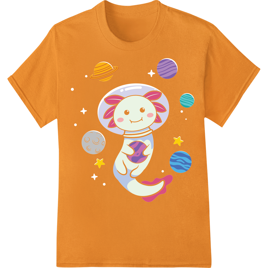 Cosmic Cutie: Axolotl Space Adventure DTF Print Transfer on orange shirt - SUPERDTF-DTF Prints-DTF Transfers-Custom DTF Prints