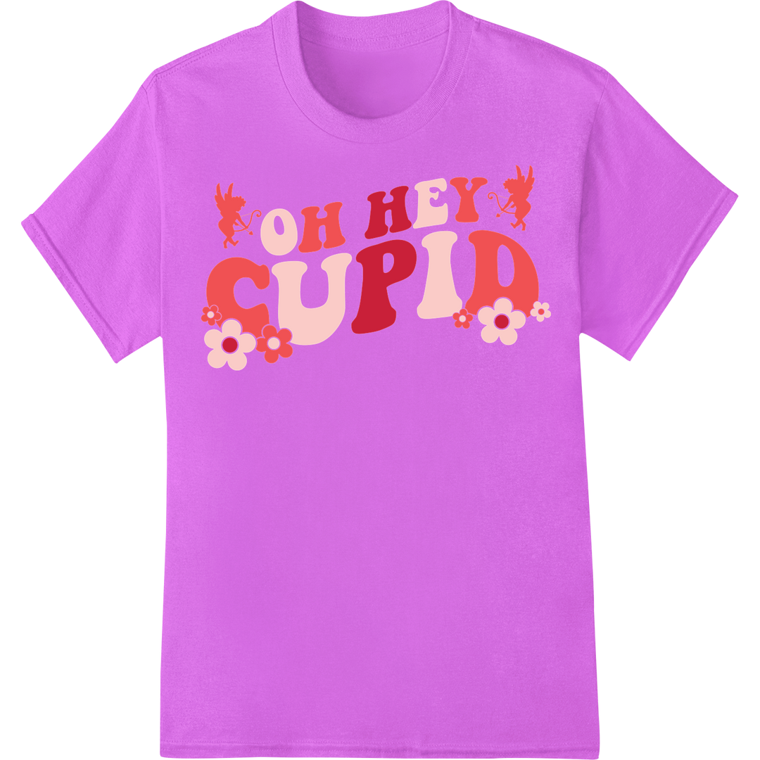 Groovy Valentine OH HEY CUPID Retro Love DTF Print Transfer on purple shirt - SUPERDTF-DTF Prints-DTF Transfers-Custom DTF Prints