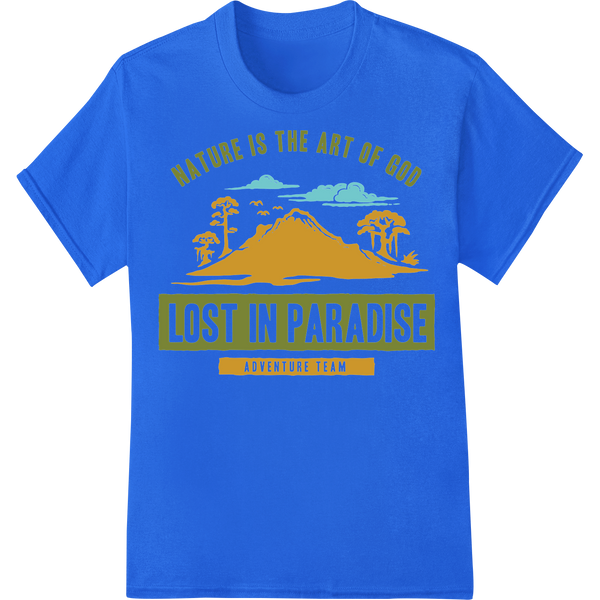 Lost in Paradise: Discover Nature's Majestic Beauty on blue shirt - SUPERDTF-DTF Prints-DTF Transfers-Custom DTF Prints