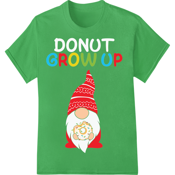 Witty Christmas Gnome with Donut Beard DTF Print Transfer on green shirt - SUPERDTF-DTF Prints-DTF Transfers-Custom DTF Prints