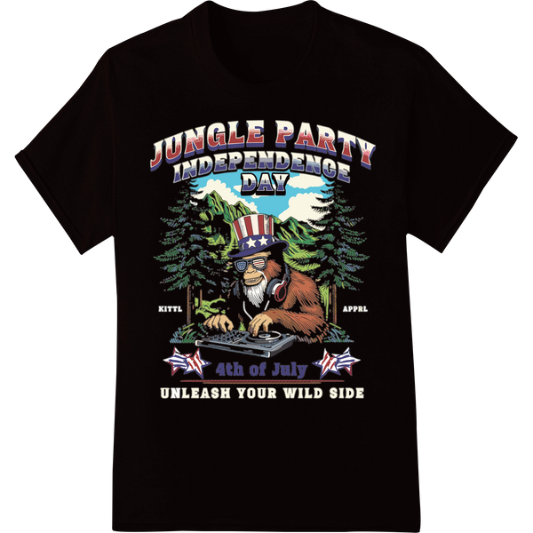 Jungle Party Independence Day 4th of July Wildlife DTF Print on black shirt - SUPERDTF-DTF Prints-DTF Transfers-Custom DTF Prints