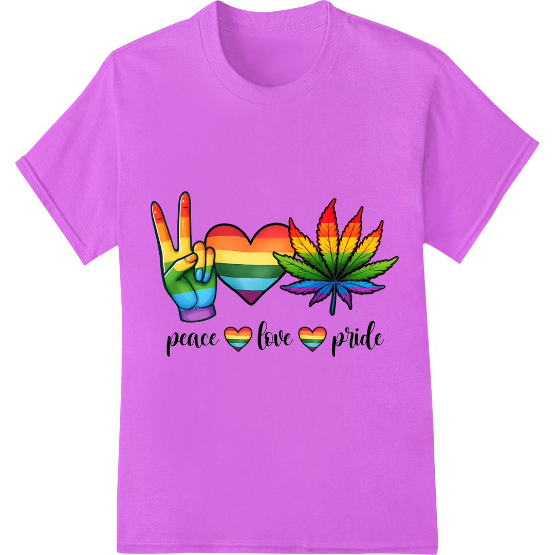 Vibrant 'Peace Love Pride' LGBT DTF Print Heat Transfer on purple shirt - SUPERDTF-DTF Prints-DTF Transfers-Custom DTF Prints