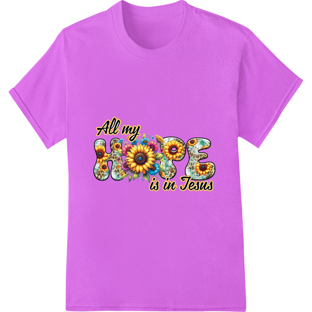 Floral Faith: 'All My Hope Is In Jesus' Inspirational DTF Print on purple shirt - SUPERDTF-DTF Prints-DTF Transfers-Custom DTF Prints