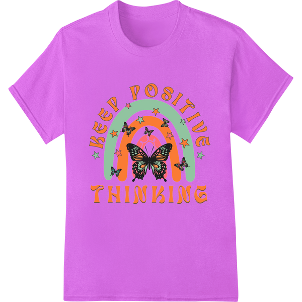 Uplifting Butterfly Rainbow: Keep Positive Thinking DTF Print on purple shirt - SUPERDTF-DTF Prints-DTF Transfers-Custom DTF Prints