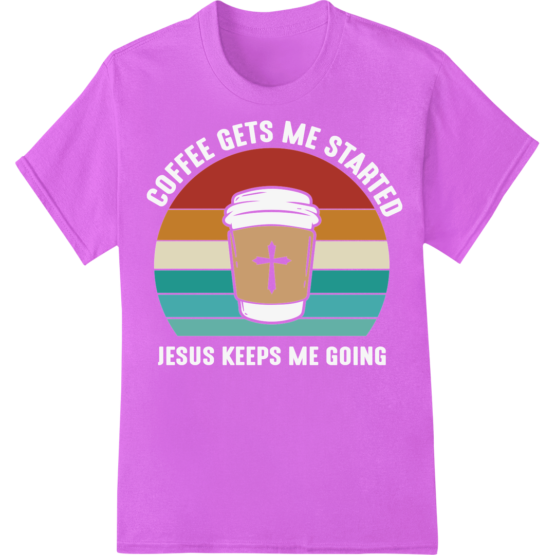 Retro Coffee Vibes: Vintage-Inspired DTF Heat Transfer on purple shirt - SUPERDTF-DTF Prints-DTF Transfers-Custom DTF Prints