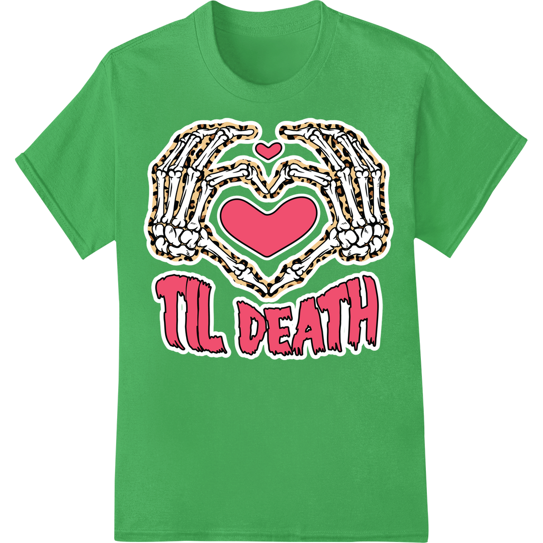 Gothic Romance: Skeleton Hand Heart Valentine's Day DTF Print on green shirt - SUPERDTF-DTF Prints-DTF Transfers-Custom DTF Prints