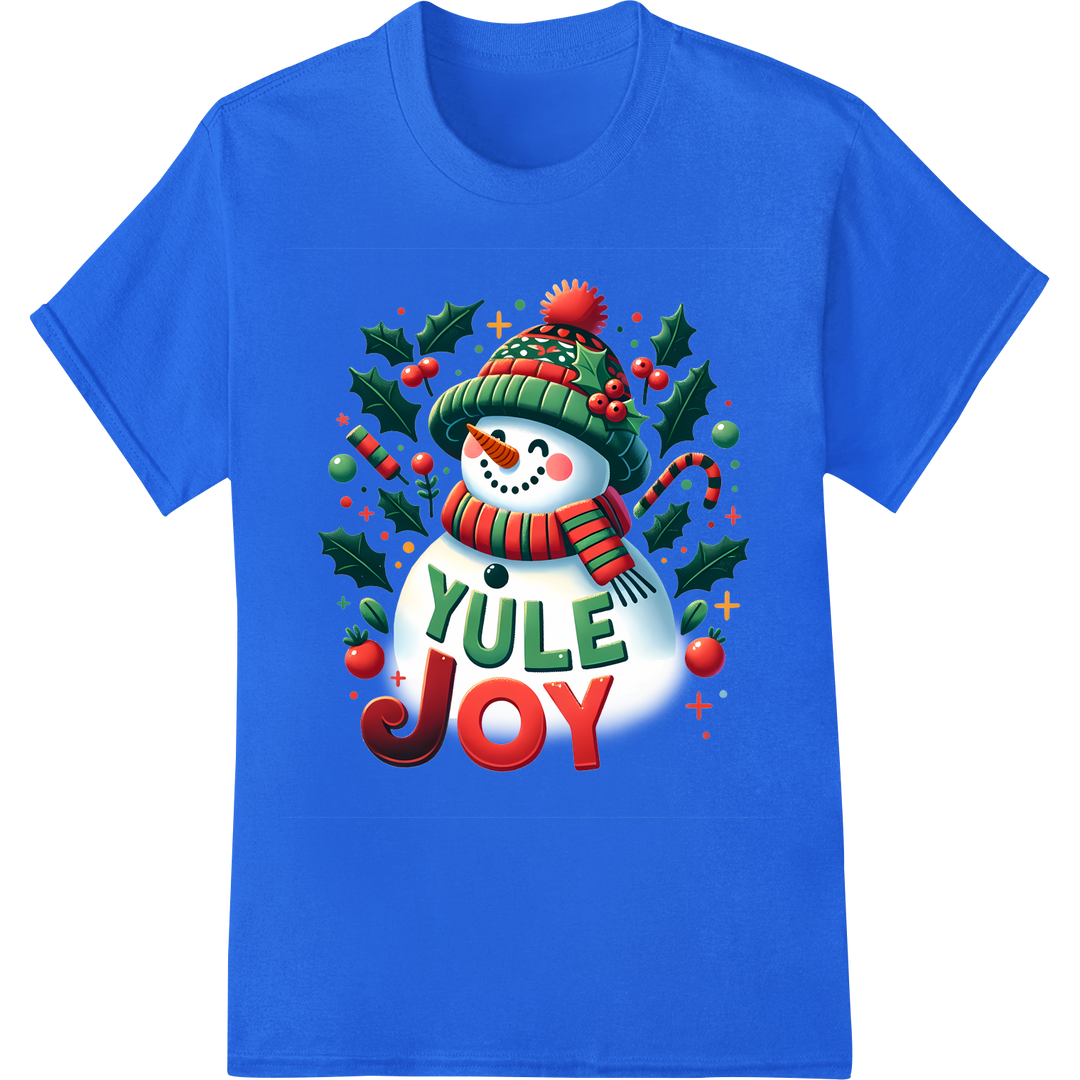 Yule Love This Joyful Snowman Christmas DTF Print Transfer on blue shirt - SUPERDTF-DTF Prints-DTF Transfers-Custom DTF Prints