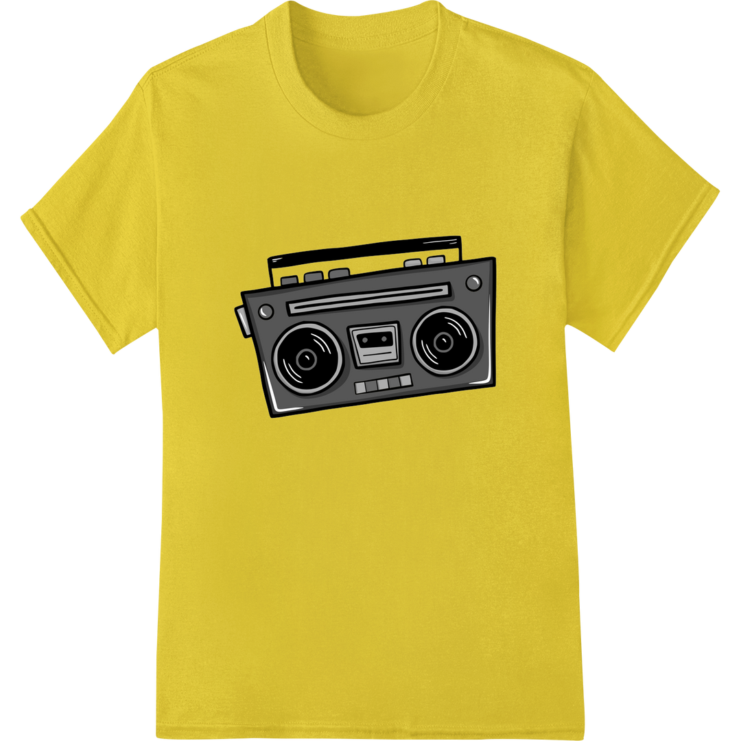 Vintage '90s Boombox DTF Print Heat Transfer | Retro Music on yellow shirt - SUPERDTF-DTF Prints-DTF Transfers-Custom DTF Prints