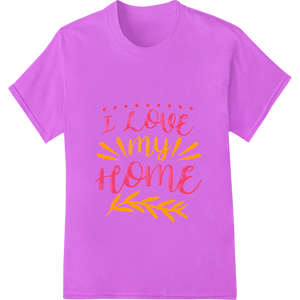 Celebrate Home with Colorful 'I LOVE my HOME' DTF Transfer showcasing advanced professional DTF printing technology