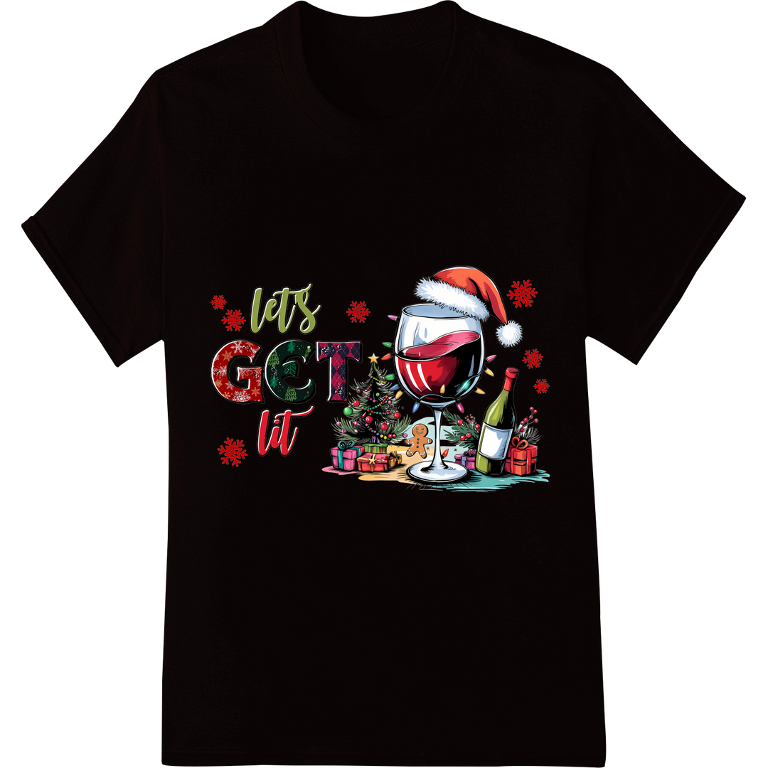 Let's Get Lit: Festive Christmas Wine DTF Print Transfer on black shirt - SUPERDTF-DTF Prints-DTF Transfers-Custom DTF Prints