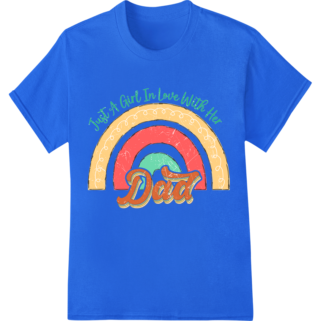 Retro Father's Day DTF Print: Just a Girl in Love with Dad on blue shirt - SUPERDTF-DTF Prints-DTF Transfers-Custom DTF Prints