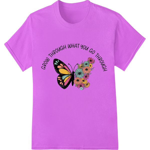 Grow Through Challenges: Inspiring Butterfly DTF Print on purple shirt - SUPERDTF-DTF Prints-DTF Transfers-Custom DTF Prints