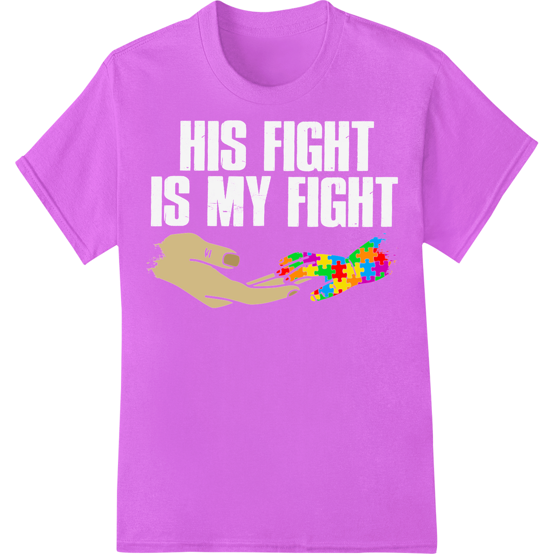 Vibrant Autism Awareness Puzzle Piece DTF Print Transfer on purple shirt - SUPERDTF-DTF Prints-DTF Transfers-Custom DTF Prints