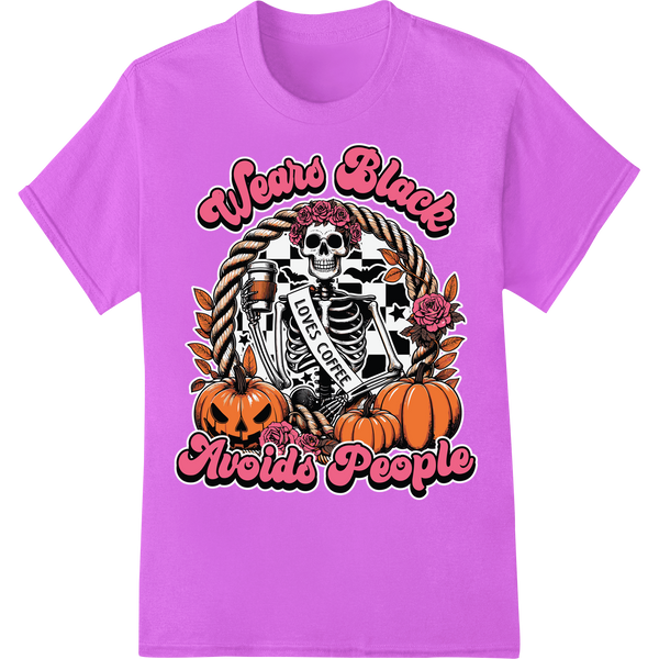 Spooky Skeleton: Halloween DTF Print Heat Transfer on purple shirt - SUPERDTF-DTF Prints-DTF Transfers-Custom DTF Prints