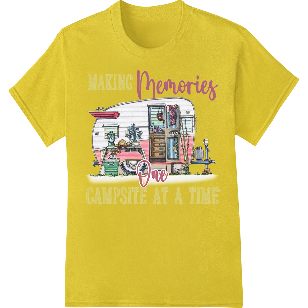 Vintage Camper: Making Memories One Campsite At A Time on yellow shirt - SUPERDTF-DTF Prints-DTF Transfers-Custom DTF Prints