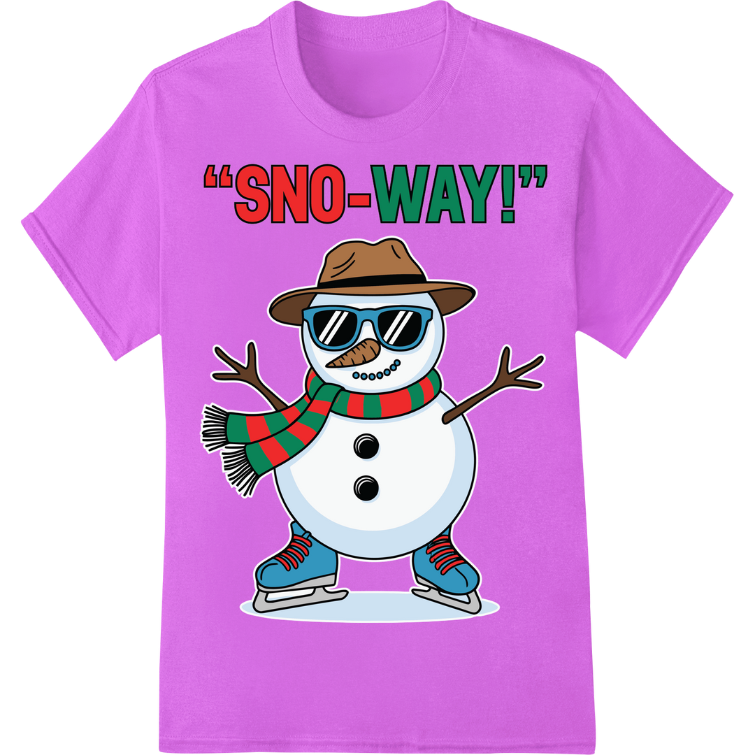 Frosty Fun: "SNO-WAY!" Snowman DTF Print Heat Transfer on purple shirt - SUPERDTF-DTF Prints-DTF Transfers-Custom DTF Prints