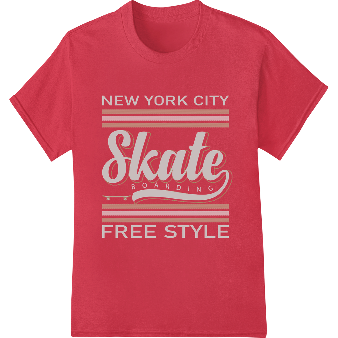 NYC Skate Style: Bold Skateboarding Typography Print on red shirt - SUPERDTF-DTF Prints-DTF Transfers-Custom DTF Prints