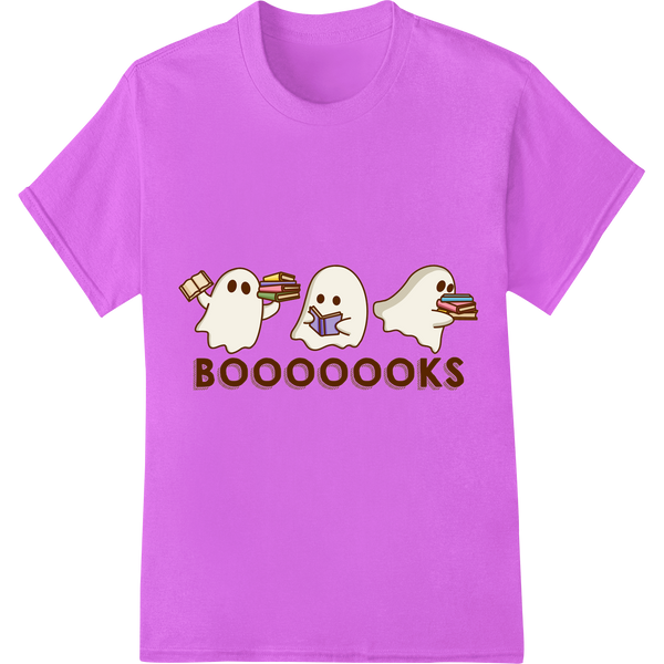 Spooky 'BOOOOOKS' Halloween Reading DTF Print Transfer on purple shirt - SUPERDTF-DTF Prints-DTF Transfers-Custom DTF Prints