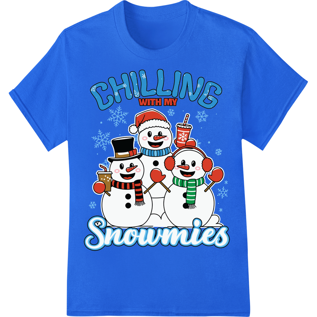 Chilling with my Snowmies - Festive DTF Print Heat Transfer on blue shirt - SUPERDTF-DTF Prints-DTF Transfers-Custom DTF Prints